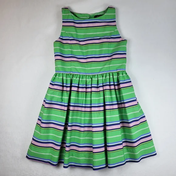 Polo Ralph Lauren | Dresses | Polo Ralph Lauren Green Striped Dress Girls  Size Sleeveless Fit Flare Keyhole | Poshmark